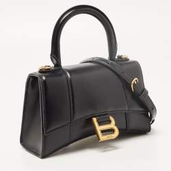 Pre Owned Balenciaga Black Leather XS Hourglass Top Handle Bag