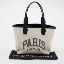 Pre Owned Balenciaga Off White Canvas and Leather Small Cities Paris Jumbo Tote