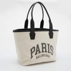 Pre Owned Balenciaga Off White Canvas and Leather Small Cities Paris Jumbo Tote