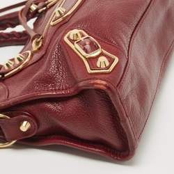 Pre Owned Balenciaga Red Leather Mini Classic Metallic Edge City Bag