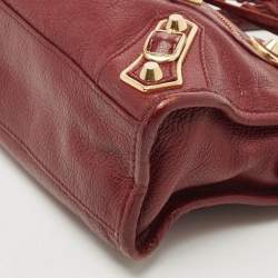 Pre Owned Balenciaga Red Leather Mini Classic Metallic Edge City Bag