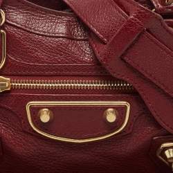 Pre Owned Balenciaga Red Leather Mini Classic Metallic Edge City Bag