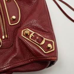 Pre Owned Balenciaga Red Leather Mini Classic Metallic Edge City Bag