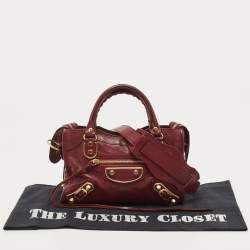 Pre Owned Balenciaga Red Leather Mini Classic Metallic Edge City Bag