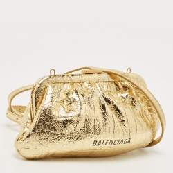 مملوكة مسبقًا Balenciaga Gold Croc Embossed Laminated Leather Cloud XI Clutch Bag