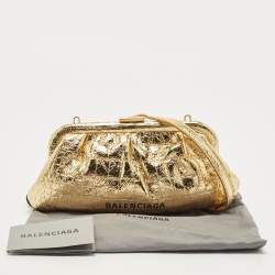مملوكة مسبقًا Balenciaga Gold Croc Embossed Laminated Leather Cloud XI Clutch Bag