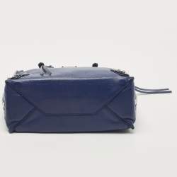 Pre Owned Balenciaga Navy Blue Leather Mini Papier A4 Tote