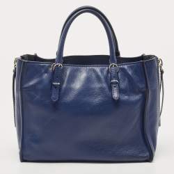 Pre Owned Balenciaga Navy Blue Leather Mini Papier A4 Tote