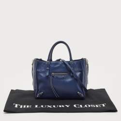 Pre Owned Balenciaga Navy Blue Leather Mini Papier A4 Tote