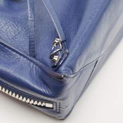 Pre Owned Balenciaga Navy Blue Leather Mini Papier A4 Tote