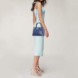 Pre Owned Balenciaga Navy Blue Leather Mini Papier A4 Tote