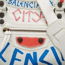 Pre Owned Balenciaga White Graffiti Leather Small City Tote 