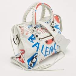 Pre Owned Balenciaga White Graffiti Leather Small City Tote 