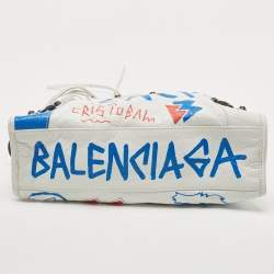 Pre Owned Balenciaga White Graffiti Leather Small City Tote 