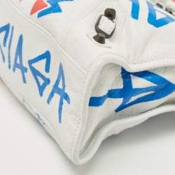 Pre Owned Balenciaga White Graffiti Leather Small City Tote 