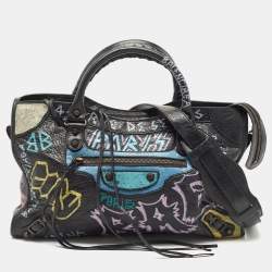 Pre Owned Balenciaga Black Graffiti Leather City Tote