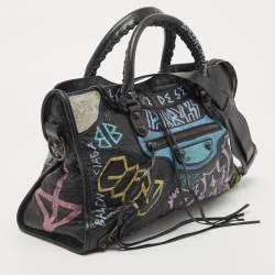 Pre Owned Balenciaga Black Graffiti Leather City Tote