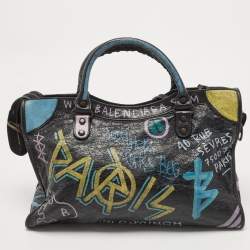 Pre Owned Balenciaga Black Graffiti Leather City Tote