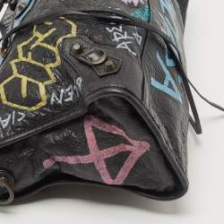 Pre Owned Balenciaga Black Graffiti Leather City Tote