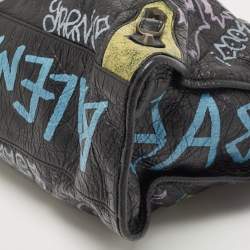 Pre Owned Balenciaga Black Graffiti Leather City Tote