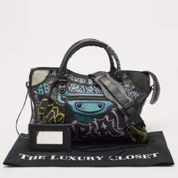 Pre Owned Balenciaga Black Graffiti Leather City Tote