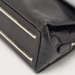 Pre Owned Balenciaga Black Leather and Croc Embossed Le Dix Cartable Top Handle Bag