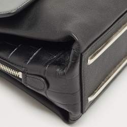 Pre Owned Balenciaga Black Leather and Croc Embossed Le Dix Cartable Top Handle Bag