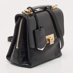 Pre Owned Balenciaga Black Leather and Croc Embossed Le Dix Cartable Top Handle Bag