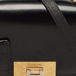 Pre Owned Balenciaga Black Leather and Croc Embossed Le Dix Cartable Top Handle Bag