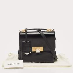 Pre Owned Balenciaga Black Leather and Croc Embossed Le Dix Cartable Top Handle Bag