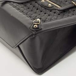 Pre Owned Balenciaga Black Woven Leather Mini Papier A4 Tote
