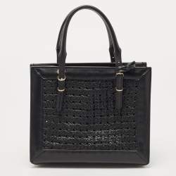 Pre Owned Balenciaga Black Woven Leather Mini Papier A4 Tote