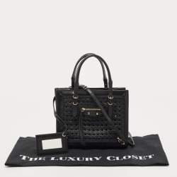 Pre Owned Balenciaga Black Woven Leather Mini Papier A4 Tote