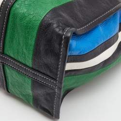 Pre Owned Balenciaga Multicolor Striped Leather Medium Bazaar Shopper Tote