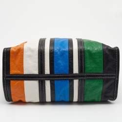 Pre Owned Balenciaga Multicolor Striped Leather Medium Bazaar Shopper Tote