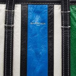 Pre Owned Balenciaga Multicolor Striped Leather Medium Bazaar Shopper Tote