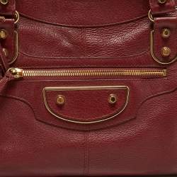 Pre Owned Balenciaga Burgundy Leather Metallic Edge Part Time Tote