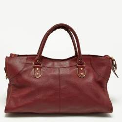 Pre Owned Balenciaga Burgundy Leather Metallic Edge Part Time Tote