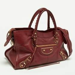 Pre Owned Balenciaga Burgundy Leather Metallic Edge Part Time Tote