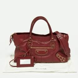 Pre Owned Balenciaga Burgundy Leather Metallic Edge Part Time Tote