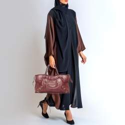 Pre Owned Balenciaga Burgundy Leather Metallic Edge Part Time Tote