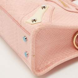 Pre Owned Balenciaga Pink Python Mini Metal Plate Classic City Bag