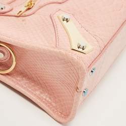 Pre Owned Balenciaga Pink Python Mini Metal Plate Classic City Bag