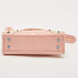 Pre Owned Balenciaga Pink Python Mini Metal Plate Classic City Bag