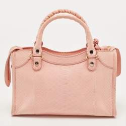 Pre Owned Balenciaga Pink Python Mini Metal Plate Classic City Bag