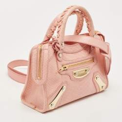 Pre Owned Balenciaga Pink Python Mini Metal Plate Classic City Bag