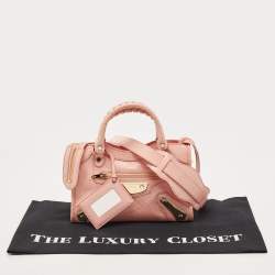 Pre Owned Balenciaga Pink Python Mini Metal Plate Classic City Bag