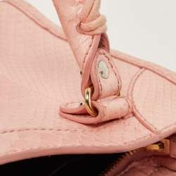 Pre Owned Balenciaga Pink Python Mini Metal Plate Classic City Bag