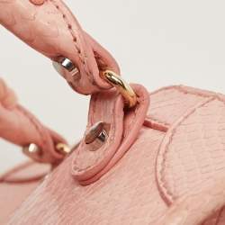 Pre Owned Balenciaga Pink Python Mini Metal Plate Classic City Bag