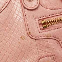 Pre Owned Balenciaga Pink Python Mini Metal Plate Classic City Bag
